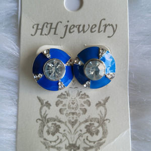 NWT Women's HH Jewelry Blue Silver Round Shape Stud Earrings